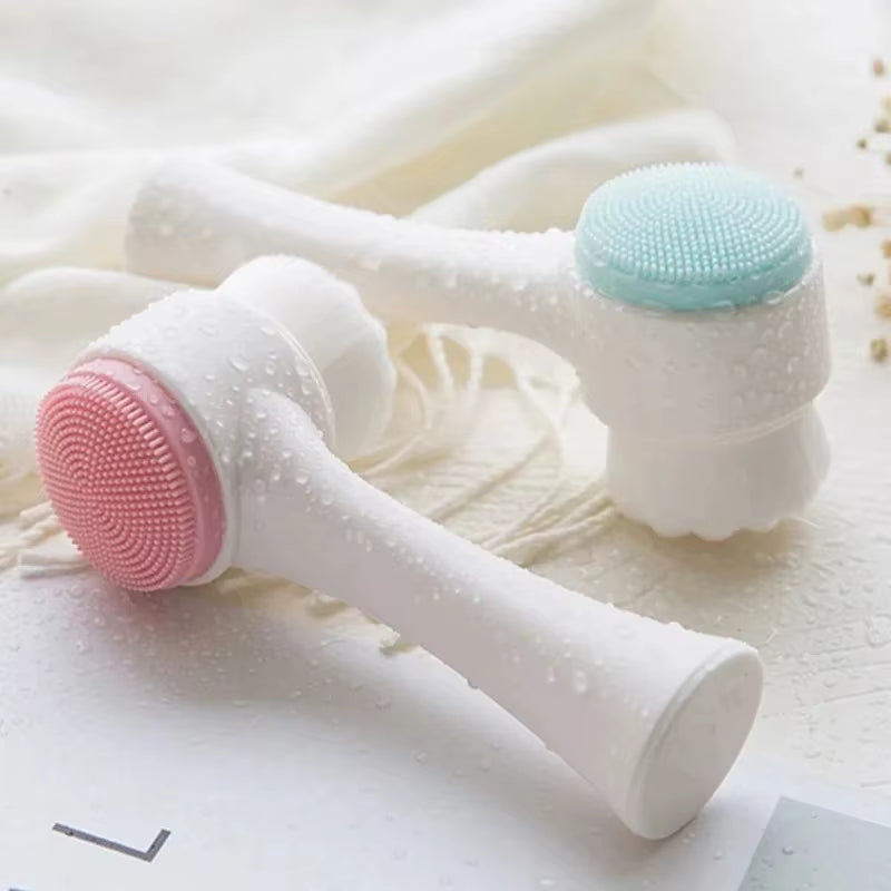 3D Double Silicone Facial Cleansing Brush Manual Massage Facial Brush Soft Bristles Exfoliator Double Sided Face Wash Brush