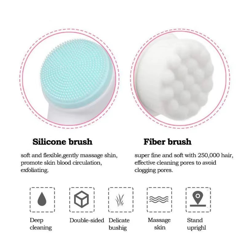 3D Double Silicone Facial Cleansing Brush Manual Massage Facial Brush Soft Bristles Exfoliator Double Sided Face Wash Brush